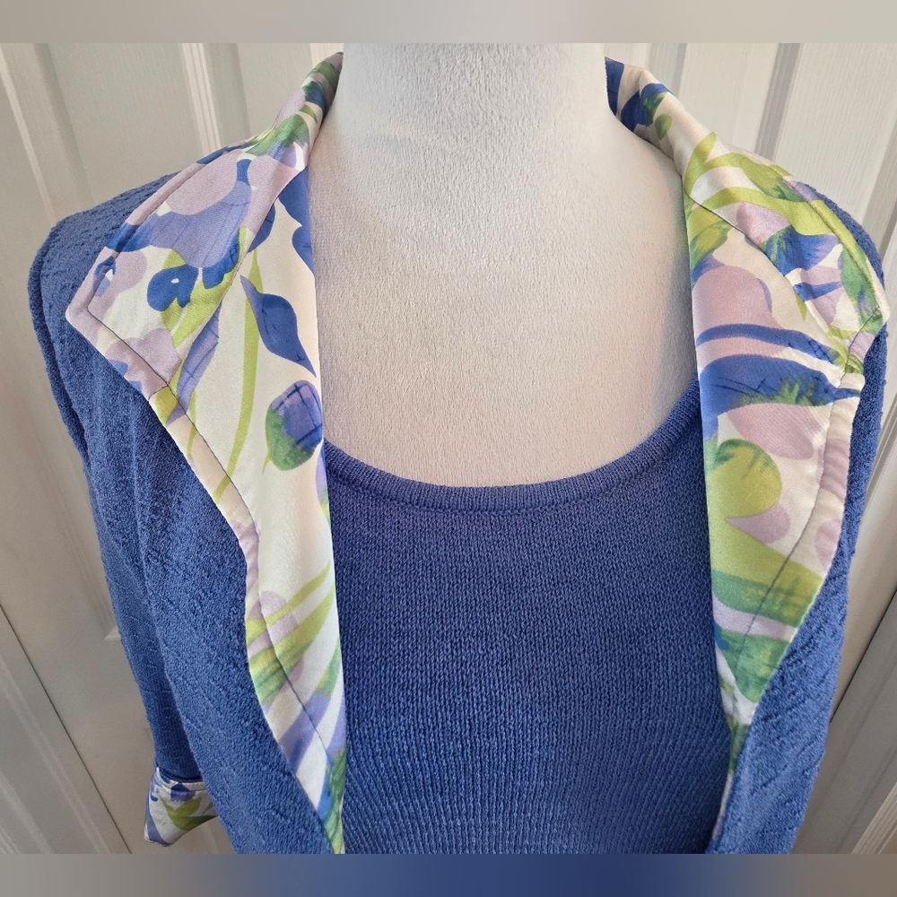 St John Santana Knit 3PC Suit Set Periwinkle Blazer/Shell/Silk Floral Skirt-SZ 6 - Picture 5 of 16